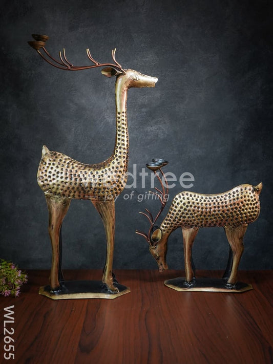 Hand Painted Deer Candle Stand - Set of 2