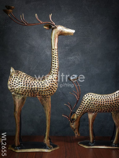 Hand Painted Deer Candle Stand - Set of 2