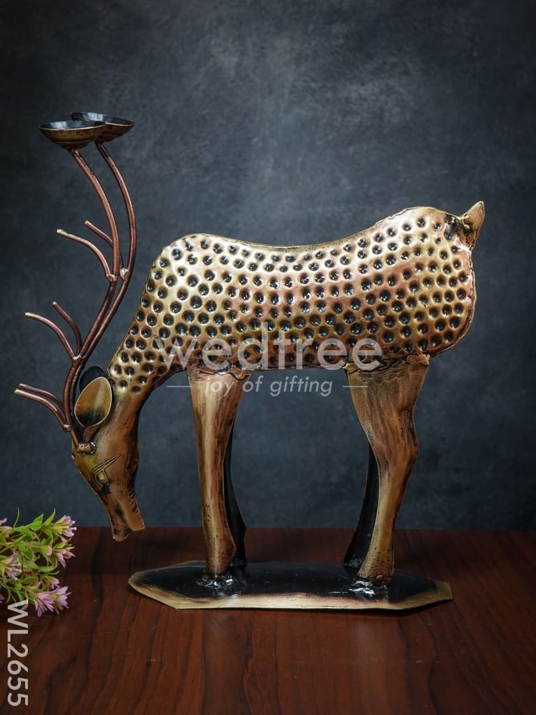 Hand Painted Deer Candle Stand - Set of 2