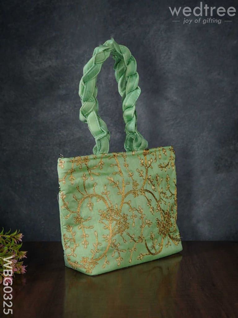 Handbag with  Golden Floral Embroidery