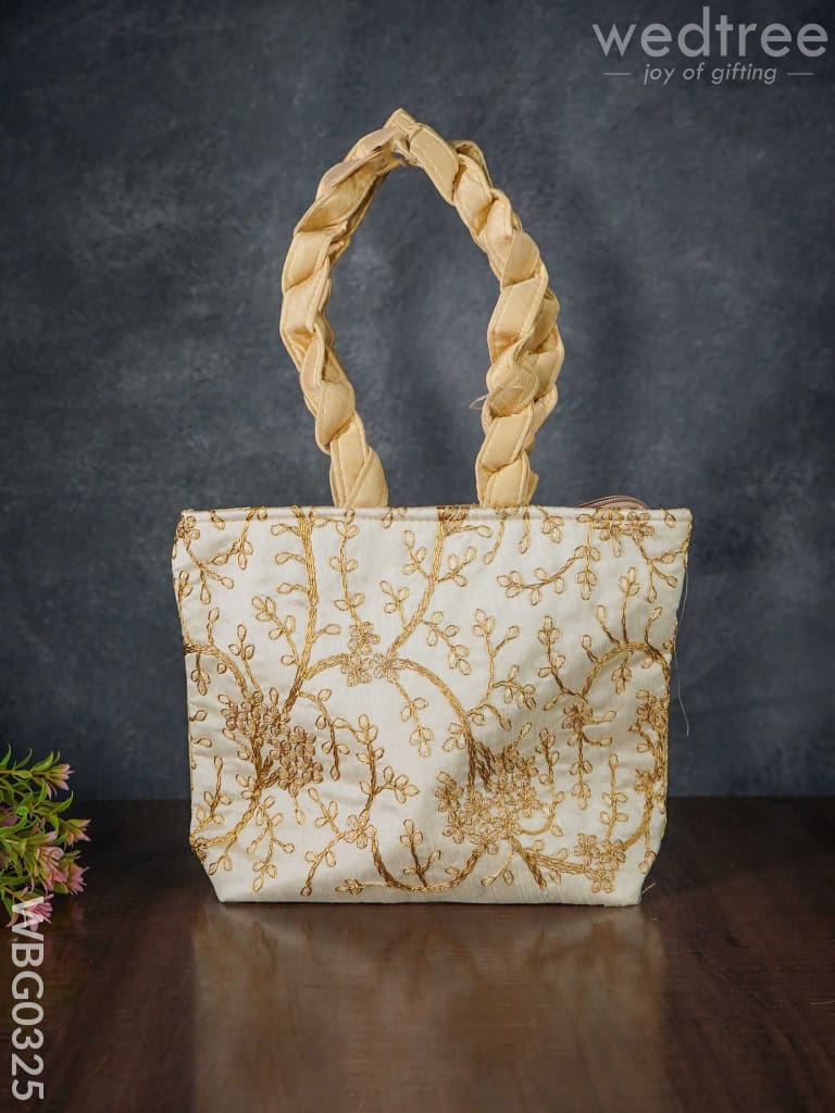 Handbag with  Golden Floral Embroidery