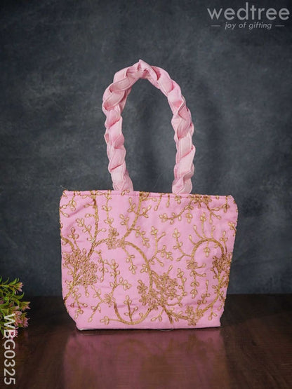 Handbag with  Golden Floral Embroidery