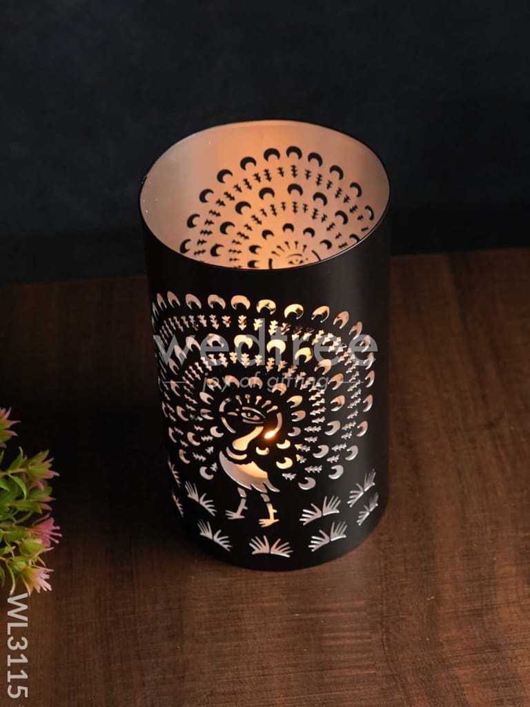 Handcrafted Votive with Peacock Design in Jhaali Pattern - Big