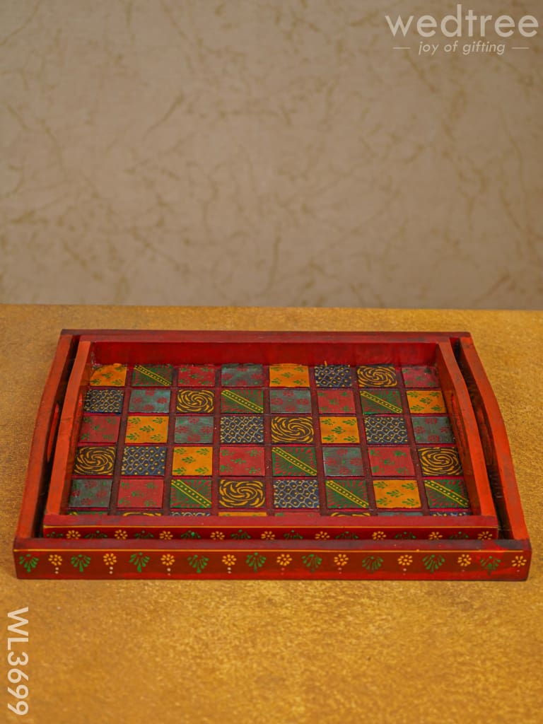 Handpainted Wooden Tray - Set of 2