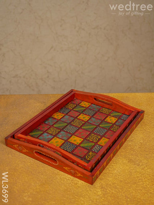 Handpainted Wooden Tray - Set of 2