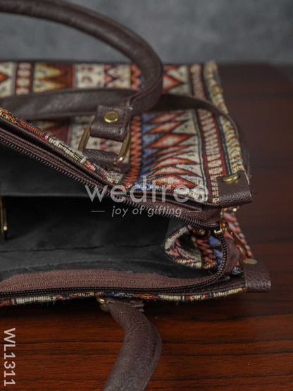 Jacquard Hand Bag with Leather Base & Handle