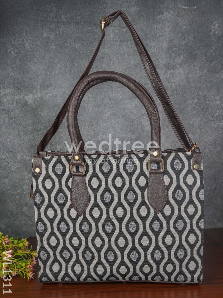 Jacquard Hand Bag with Leather Base & Handle