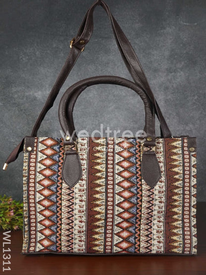 Jacquard Hand Bag with Leather Base & Handle