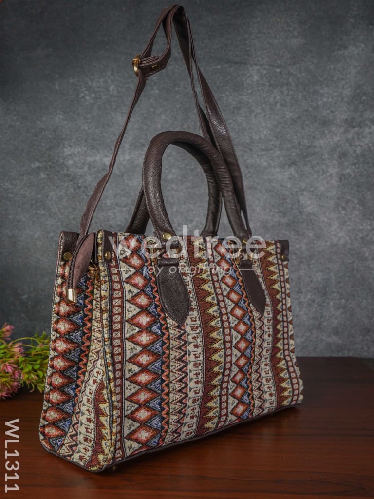 Jacquard Hand Bag with Leather Base & Handle