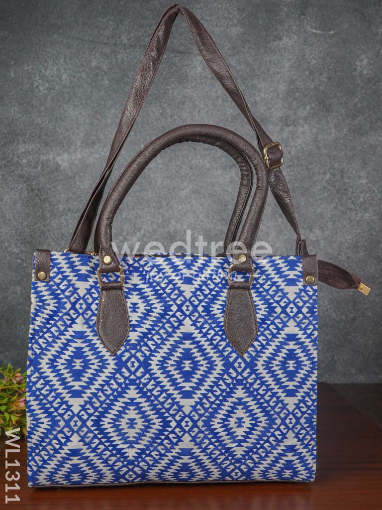 Jacquard Hand Bag with Leather Base & Handle