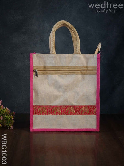 Juco Bag with Zari Lace and Front Zipper