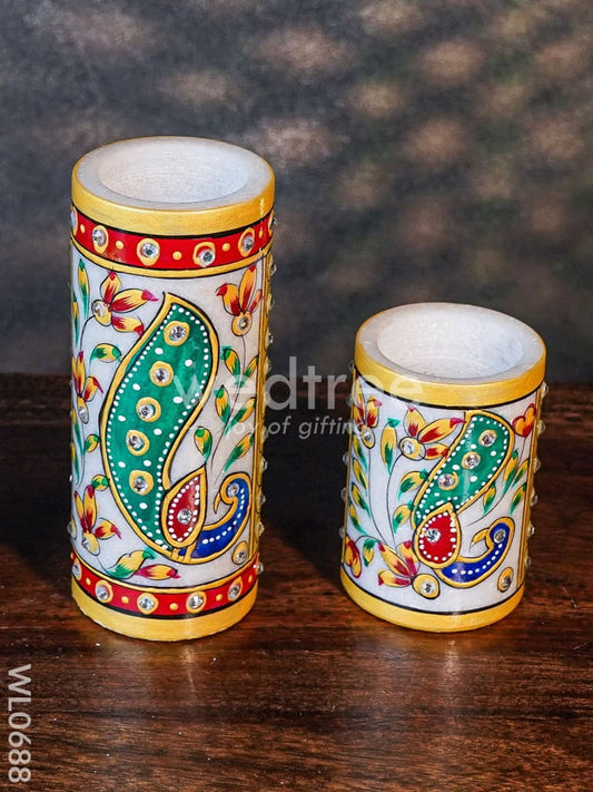 Marble hand painted candle holder set of 3