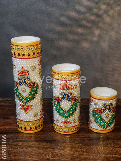 Marble hand painted candle holder set of 3