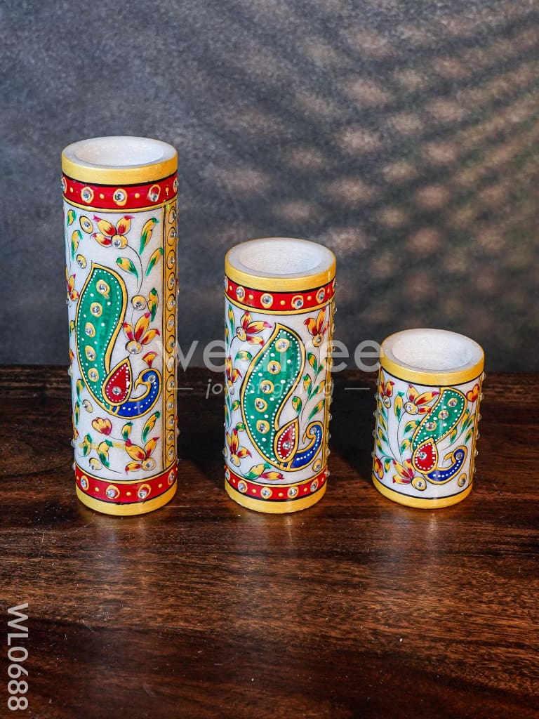 Marble hand painted candle holder set of 3