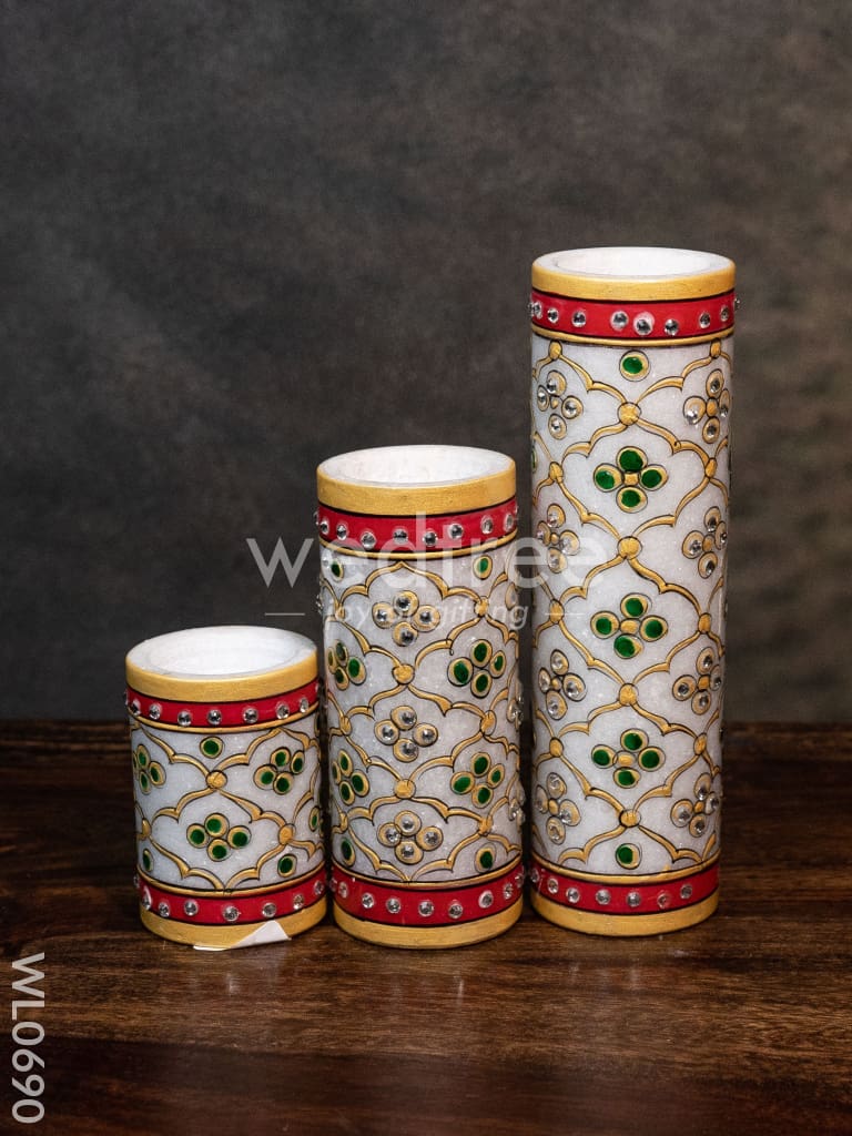 Marble hand painted candle holder set of 3