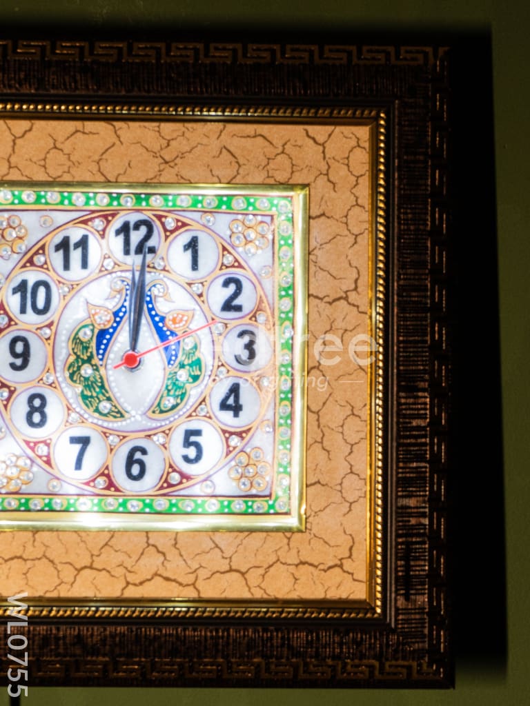 Marble hand painted wall clock with frame small