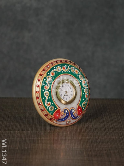 Marble Painted Round Clock - Green