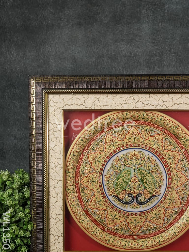 Marble Painted Round Floral Thali Frame : 12 Inches