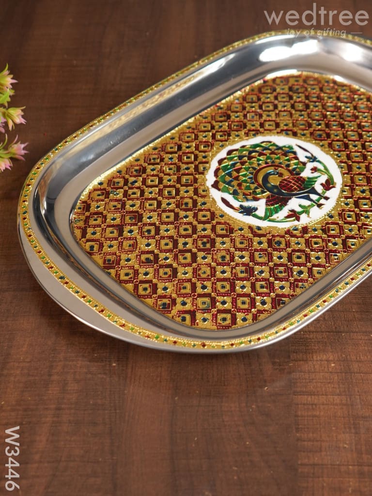 Rectangle Plate with Peacock Meenakari Design