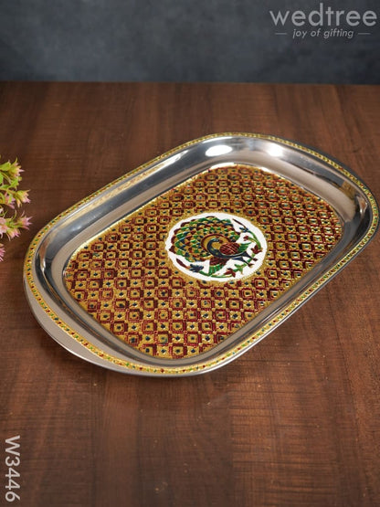 Rectangle Plate with Peacock Meenakari Design