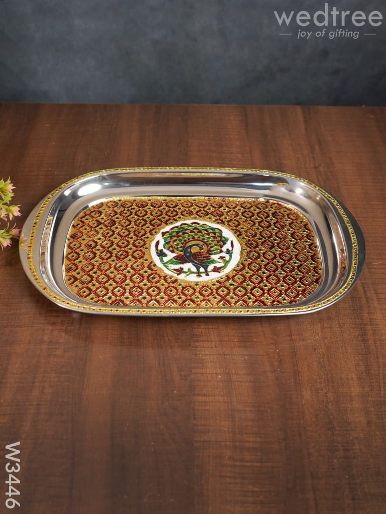 Rectangle Plate with Peacock Meenakari Design