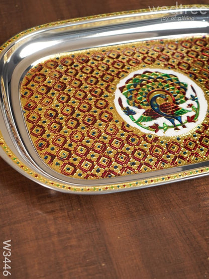 Rectangle Plate with Peacock Meenakari Design