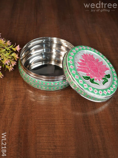 Meenakari Poori Box with Pastel Shade Lotus - 7 inch