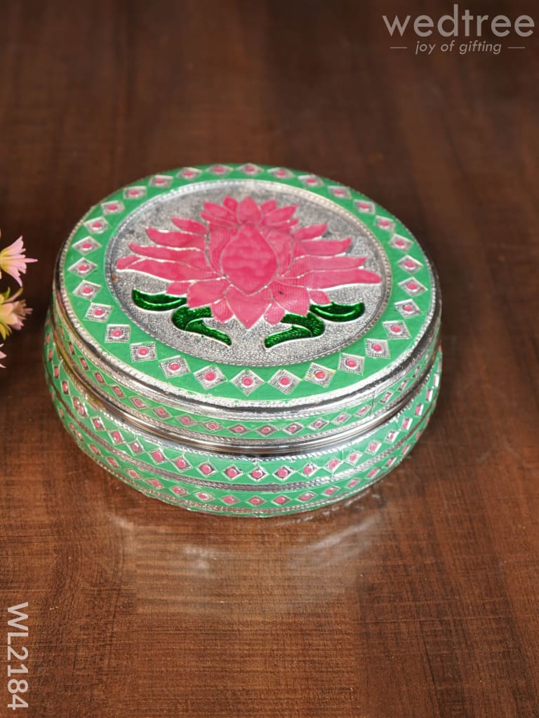 Meenakari Poori Box with Pastel Shade Lotus - 7 inch