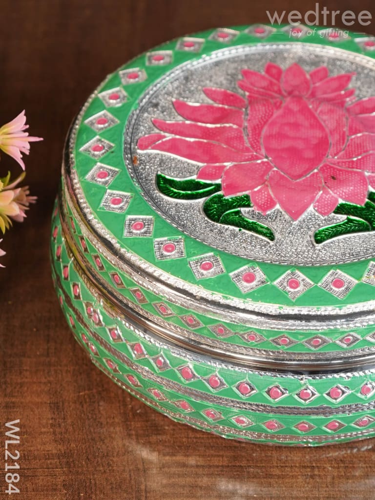 Meenakari Poori Box with Pastel Shade Lotus - 7 inch