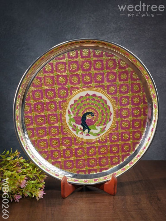 Meenakari Round Plate with Peacock Design - 12Inches