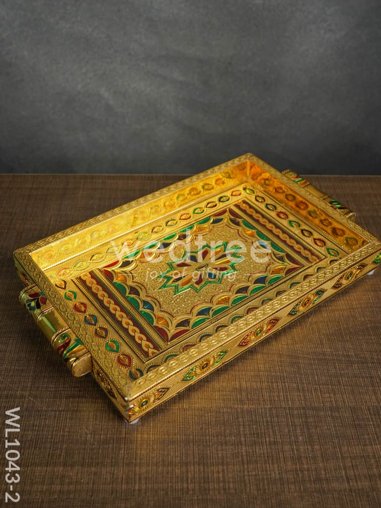 Meenakari Tray with Deepam Design - 12X8Inches