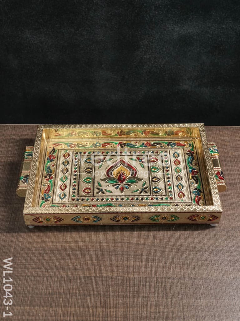 Meenakari Tray with Deepam Design - 12X8Inches