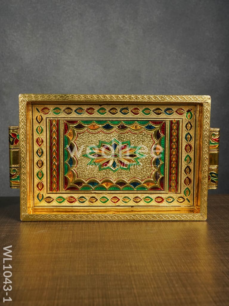 Meenakari Tray with Deepam Design - 12X8Inches