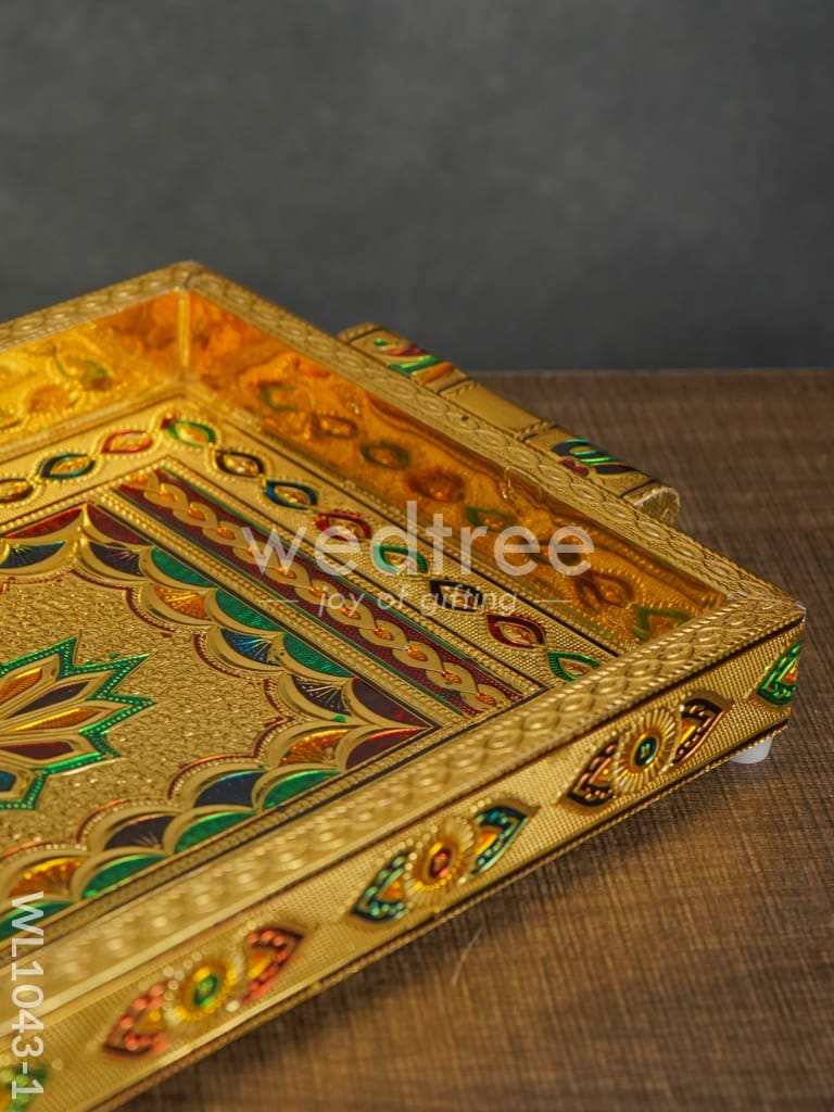 Meenakari Tray with Deepam Design - 12X8Inches