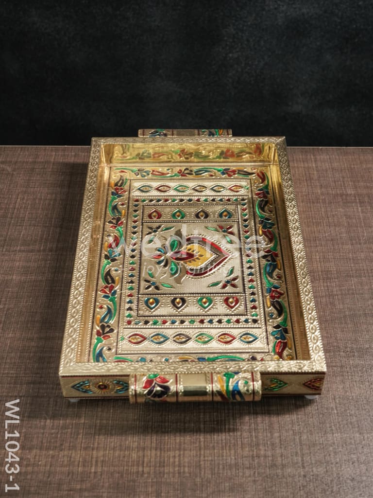 Meenakari Tray with Deepam Design - 12X8Inches