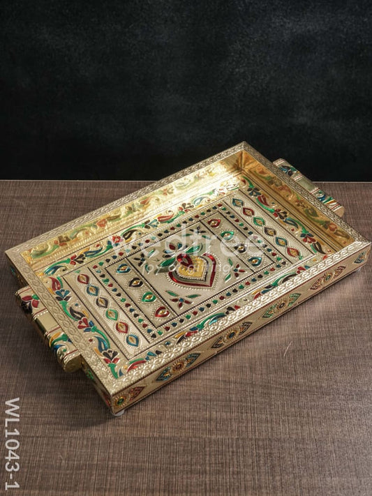 Meenakari Tray with Deepam Design - 12X8Inches