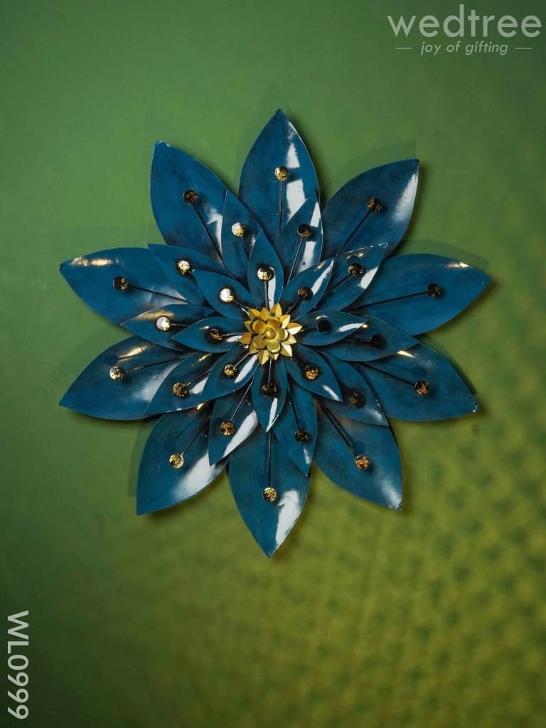 Metal Blue Flower wall hanging with Golden Bud