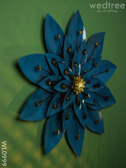 Metal Blue Flower wall hanging with Golden Bud