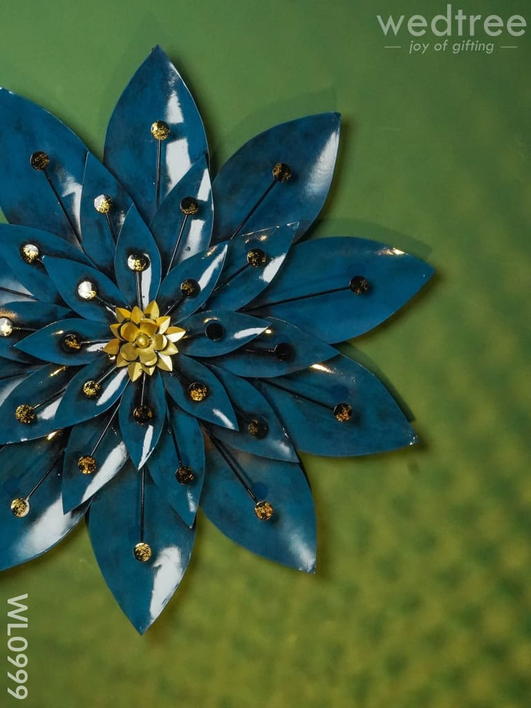 Metal Blue Flower wall hanging with Golden Bud