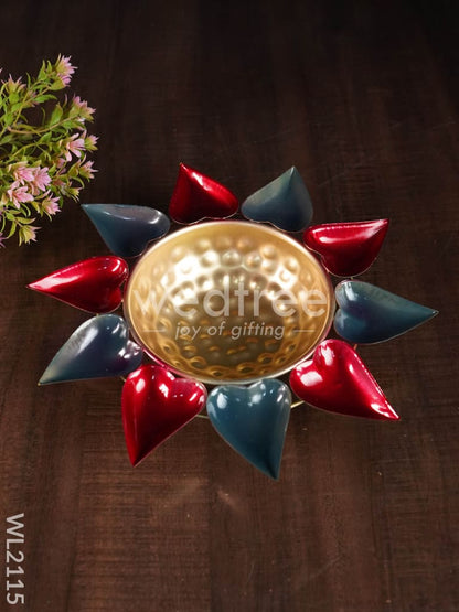 Metal Diya Urli - Leaf ( 12" Inch )