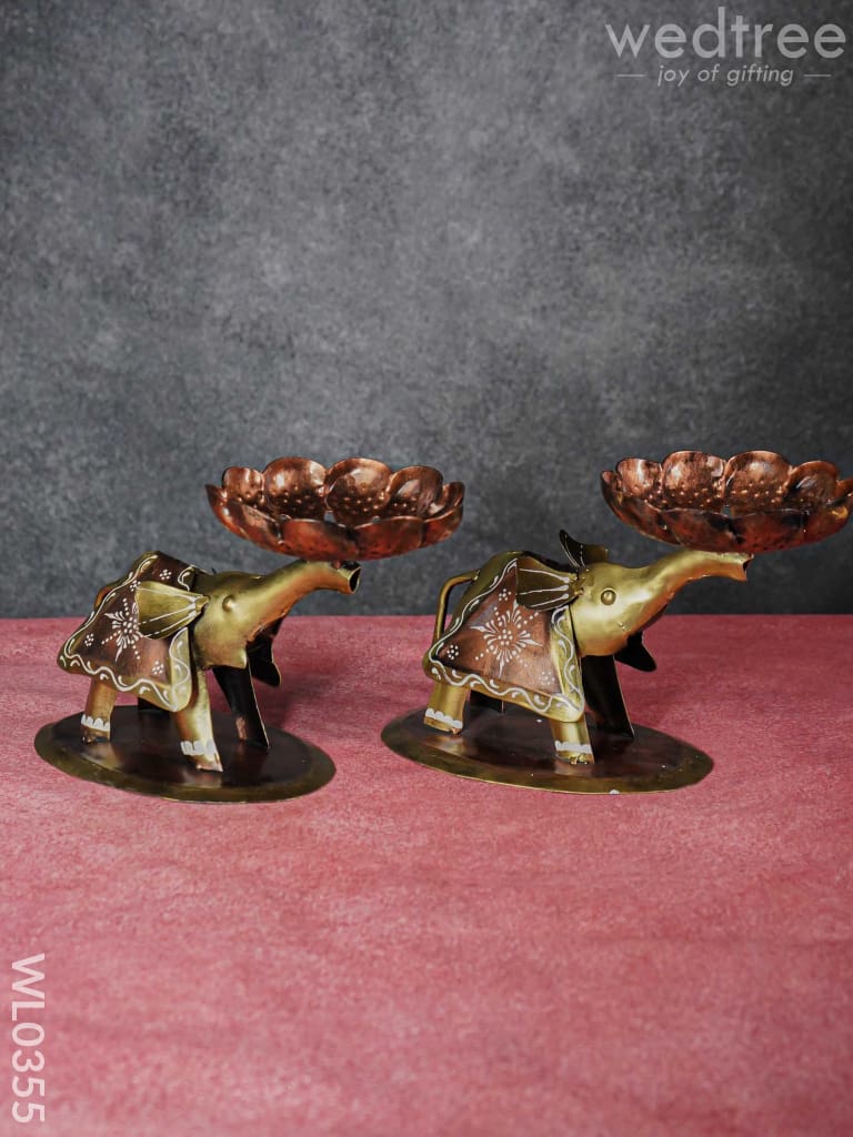 Metal Elephant T-Light holder - Set of 2