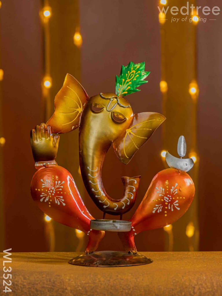 Metal Handpainted Ganesha Candle Holder