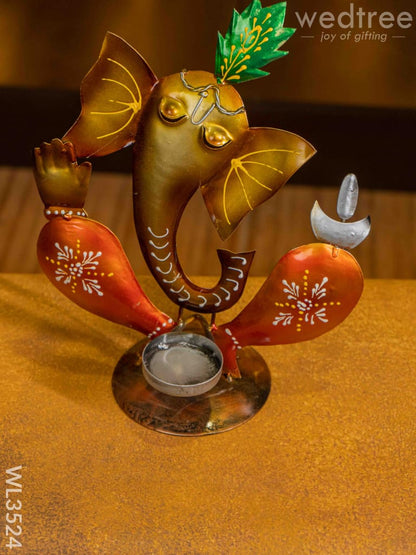 Metal Handpainted Ganesha Candle Holder