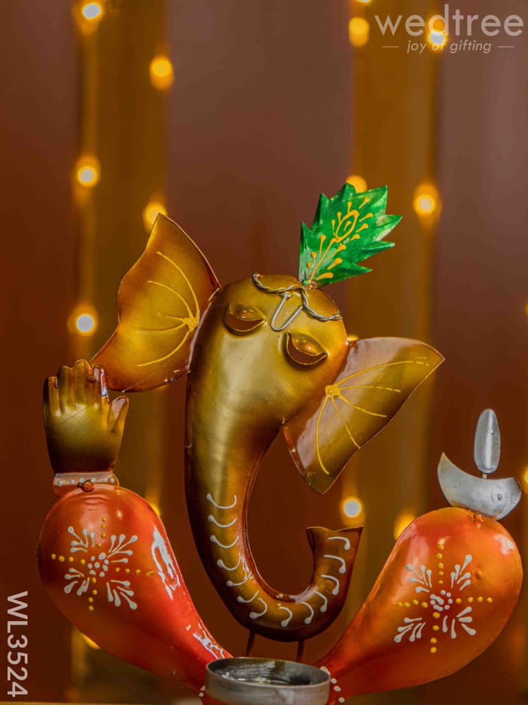 Metal Handpainted Ganesha Candle Holder