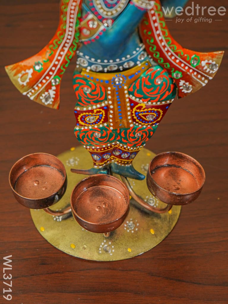 Metal Handpainted Krishna T Light Holder