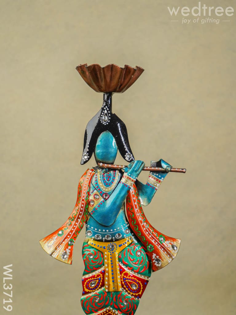 Metal Handpainted Krishna T Light Holder