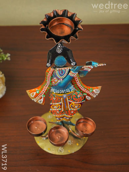 Metal Handpainted Krishna T Light Holder