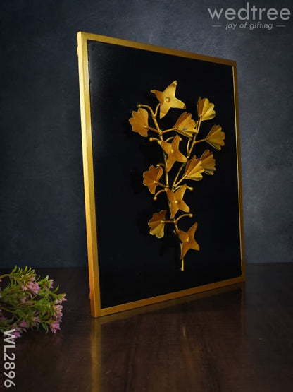 Metal Handpainted Leaf with Floral Design Frame