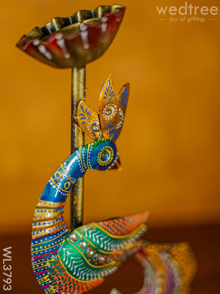 Metal Handpainted Peacock Candle Holder