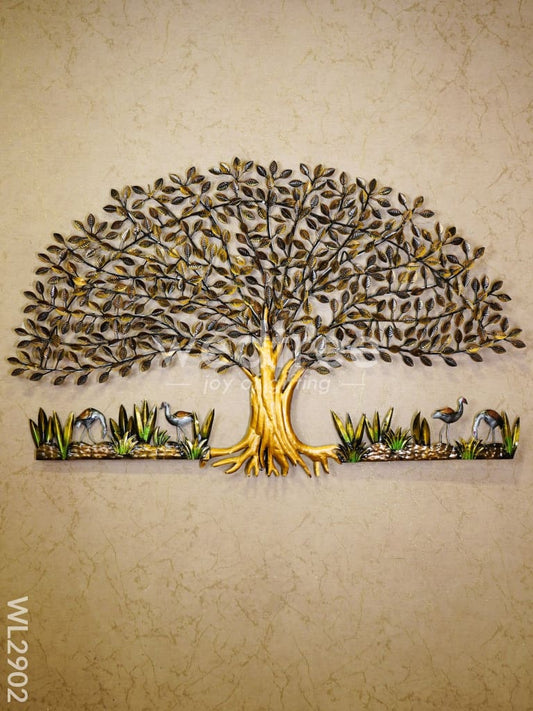 Metal Handpainted Tree with Cranes